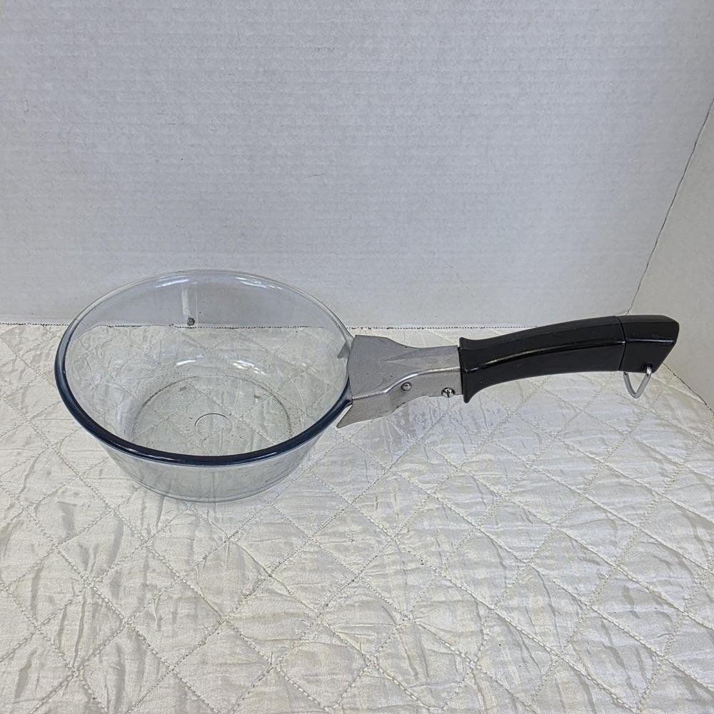PYREX FLAMEWARE Blue Tint 832 B Saucepan 1qt Removable Handle Vintage